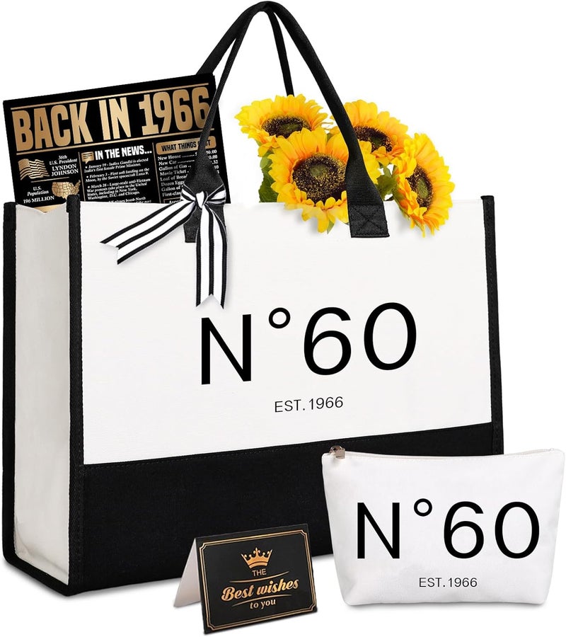Lamyba 60th Birthday Gifts for Women, 60s Birthday Decorations for Her/Wife/Mom/Grandma, Back in 1966 Poster, no 60 Tote Bag - Image 1